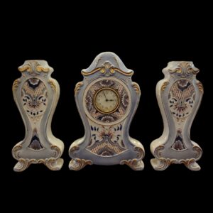 Clock and garniture set (3) - La Faïencerie de Wasmuël - Art Deco Ceramic - 1920-1930