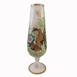 Opaline vaas met haan en hen – handbeschilderd - opaline