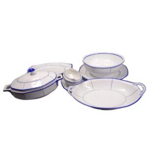 Art-deco servies Moschendorf Bavaria – blauw lijnenpatroon – ca. 1930