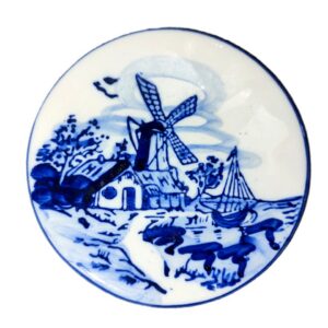 Handbeschilderd Delfts Blauw Bordje – Molenscène (12,5 cm) - ca 1950
